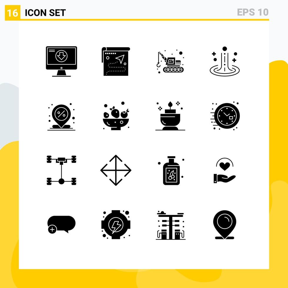 pictogramme ensemble de 16 glyphes solides simples du centre spa destination ondulation transport éléments de conception vectoriels modifiables vecteur