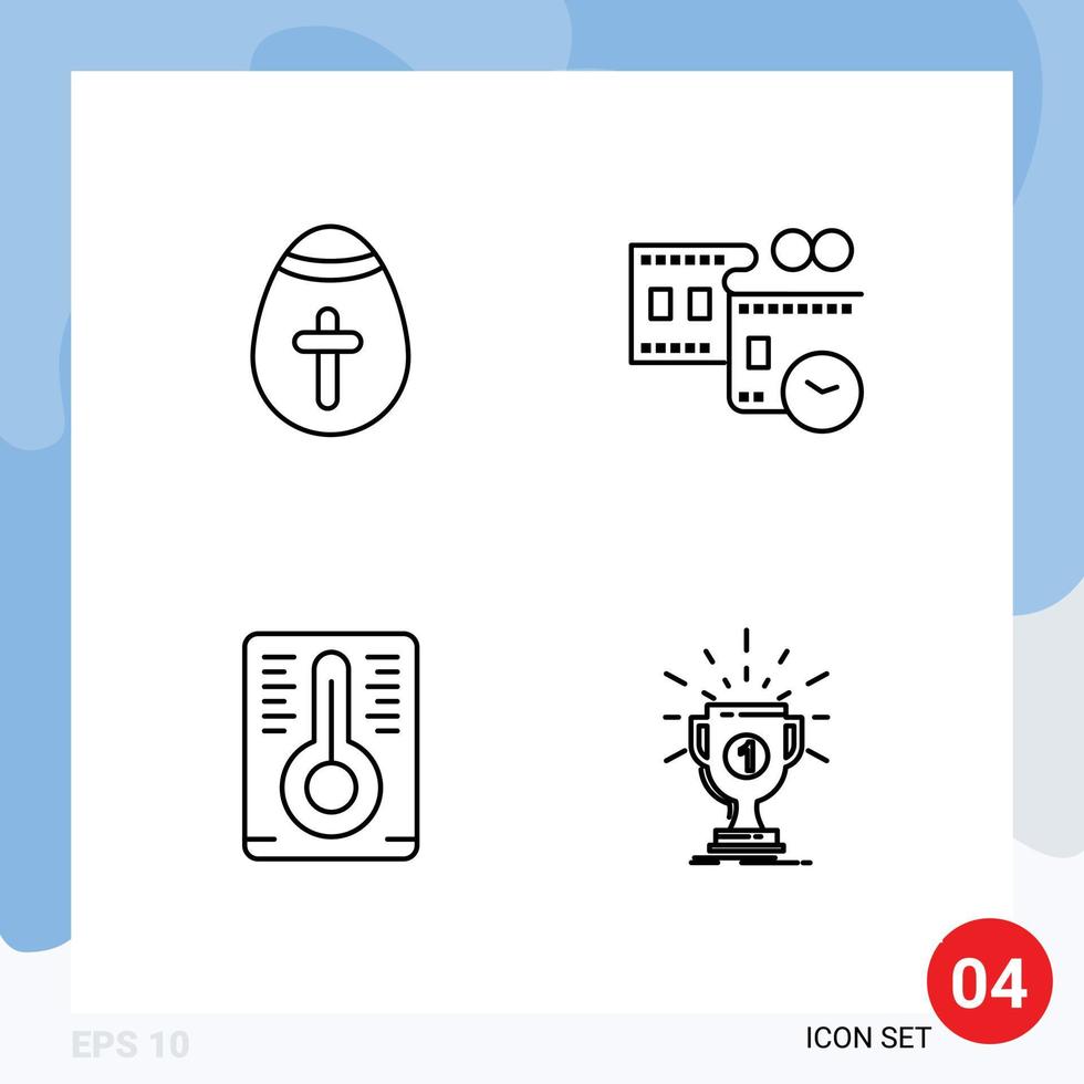 ligne d'interface mobile ensemble de 4 pictogrammes d'oeufs de pâques mesure de la température vacances bobine de film coupe éléments de conception vectoriels modifiables vecteur