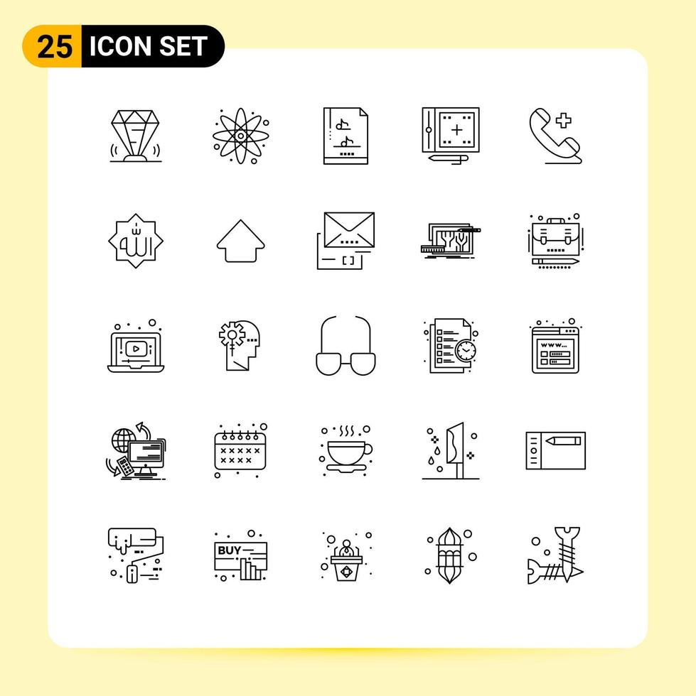 groupe de 25 lignes signes et symboles pour téléphone programmation fichier document dessin conception éléments de conception vectoriels modifiables vecteur