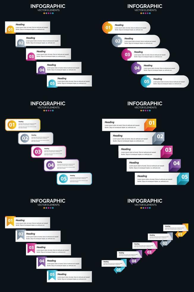 vecteur 6 infographie pack présentation modèle de diapositive 5 étapes cycle diagrammes et chronologies