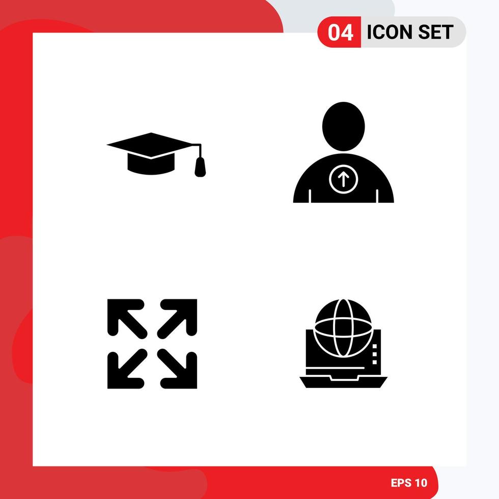 interface mobile glyphe solide ensemble de 4 pictogrammes d'éléments de conception vectoriels modifiables de communication de flèche d'avatar internet académique vecteur