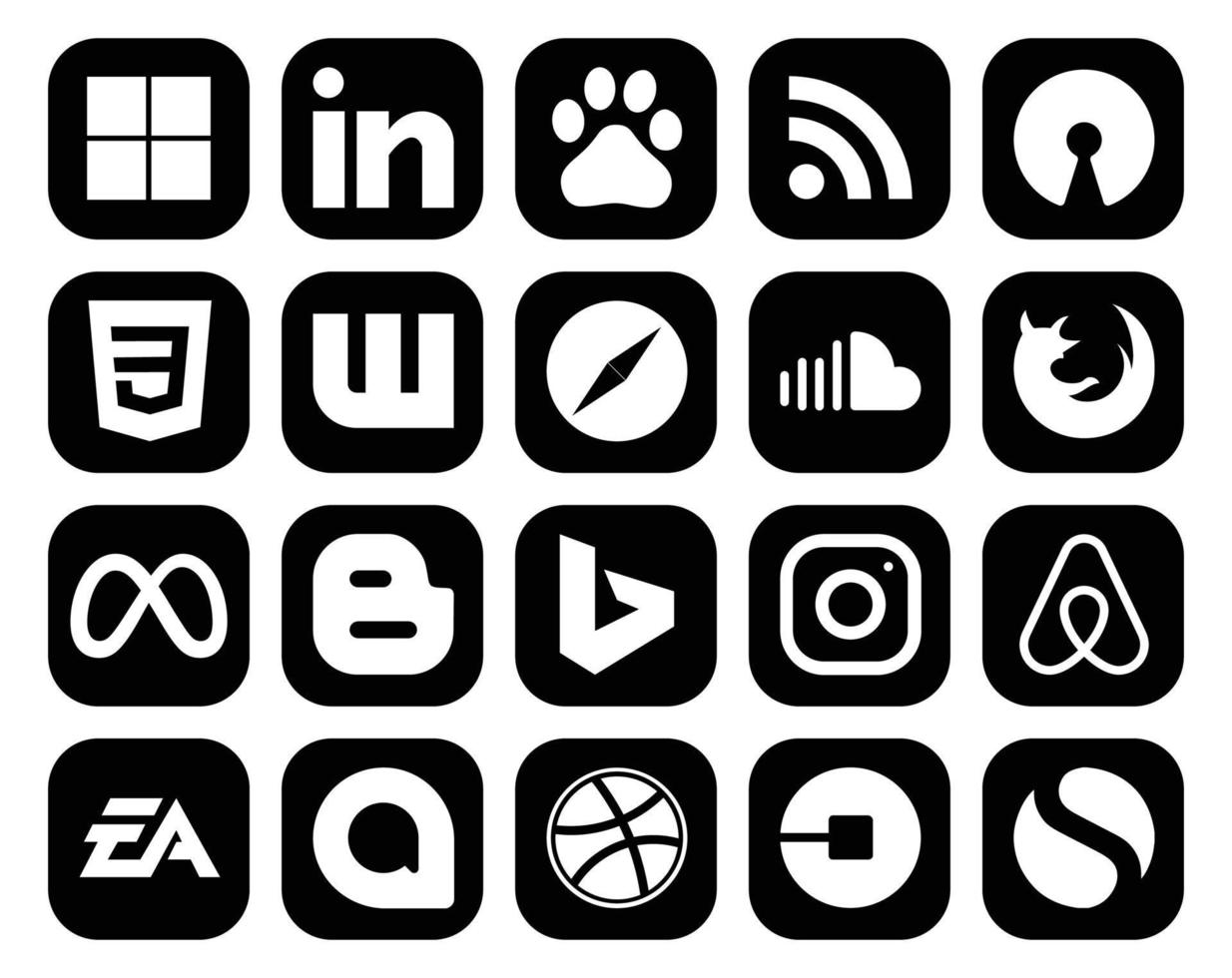 pack de 20 icônes de médias sociaux, y compris bing facebook browser meta firefox vecteur