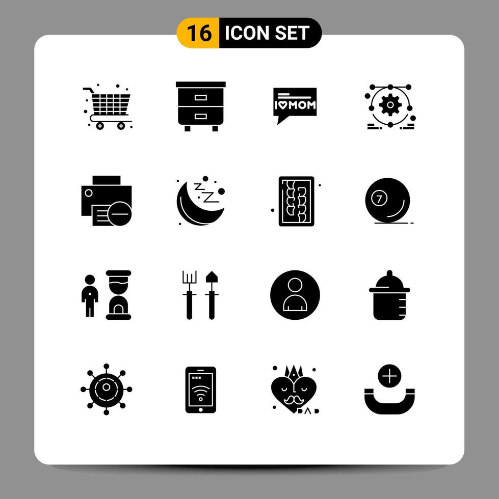 16 concept de glyphe solide pour les sites Web appareils d'amour de gadget d'imprimante mobile et d'applications définissant des éléments de conception vectoriels modifiables vecteur