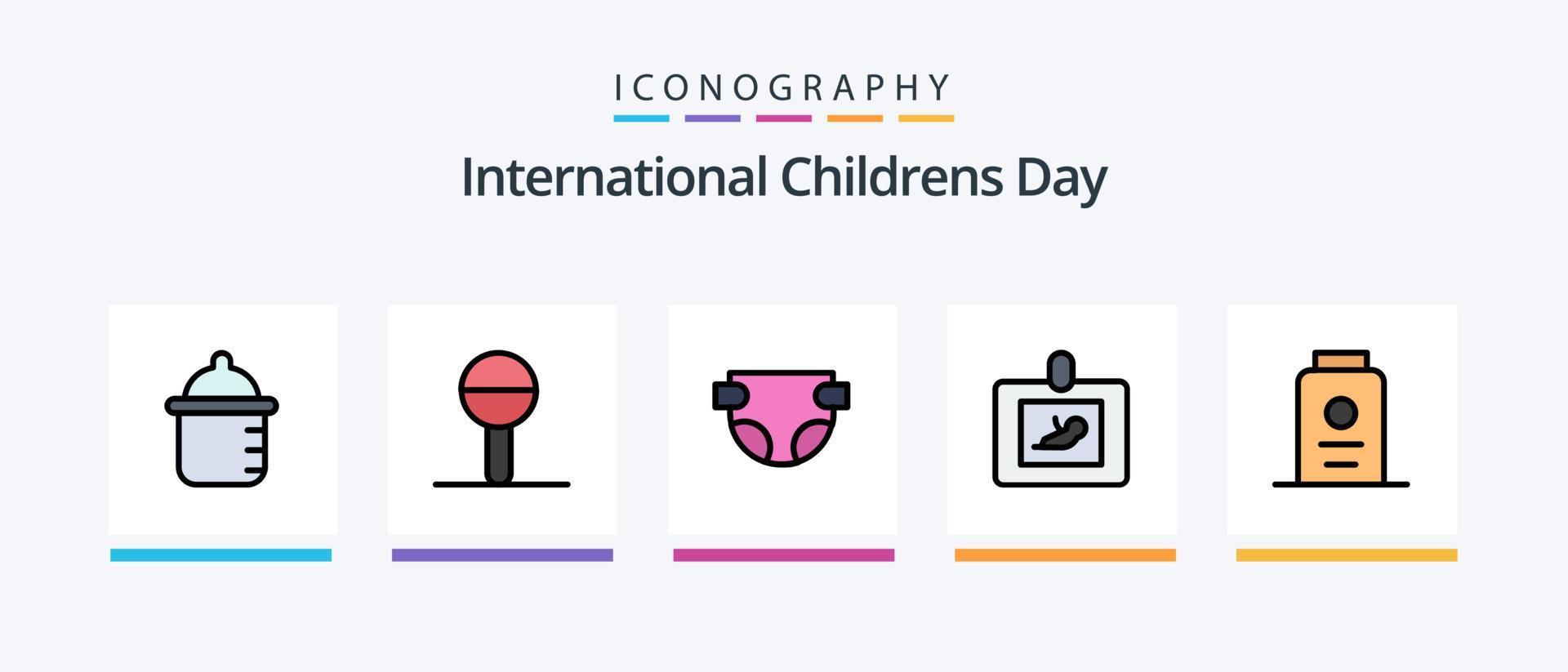 ligne de bébé remplie de 5 packs d'icônes comprenant un jouet. enfant. hochet. de bébé. Médicament. conception d'icônes créatives vecteur