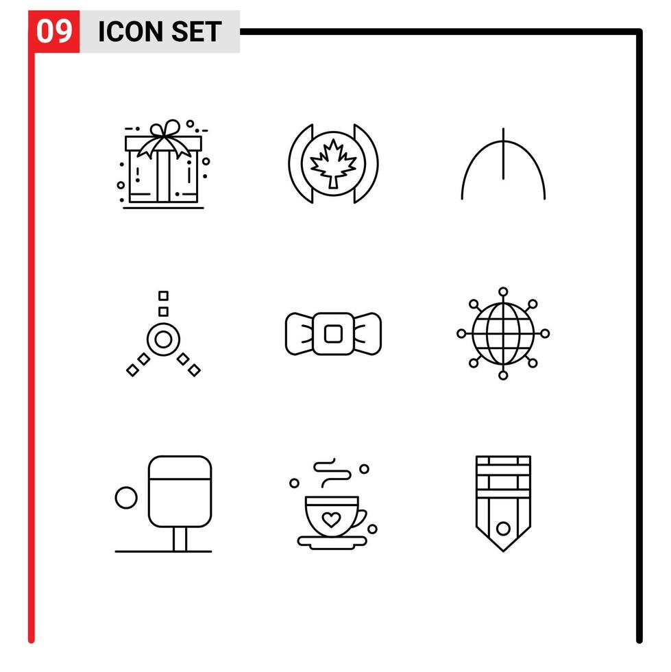 ensemble moderne de 9 contours pictogramme de connexions cravate monnaie hipster arc éléments de conception vectoriels modifiables vecteur