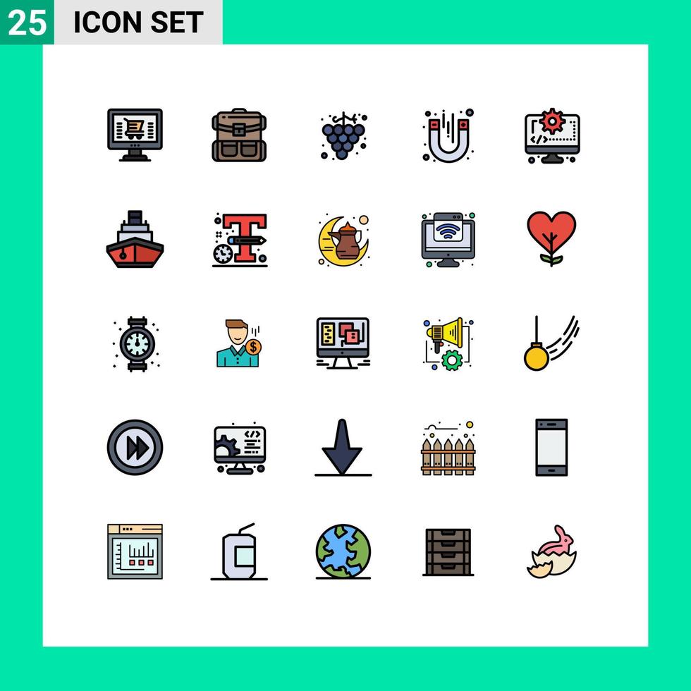 concept de couleur plate de 25 lignes remplies pour les sites Web mobiles et les applications codant les éléments de conception vectoriels modifiables du laboratoire de test de randonnée magnétique vecteur