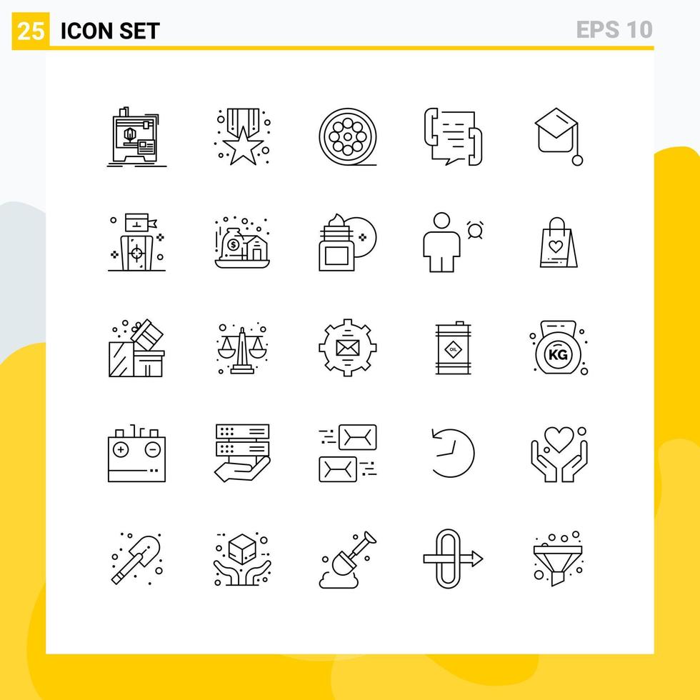ensemble moderne de 25 lignes et symboles tels que l'éducation aide à la conception contact appel éléments de conception vectoriels modifiables vecteur