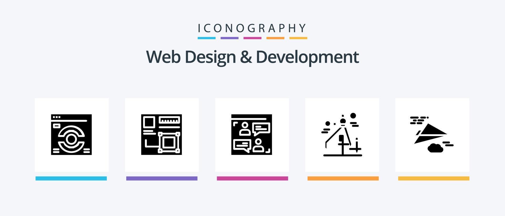 pack d'icônes glyphe 5 de conception et de développement Web, y compris la conception graphique. numérique. designer. discuter. conception d'icônes créatives vecteur