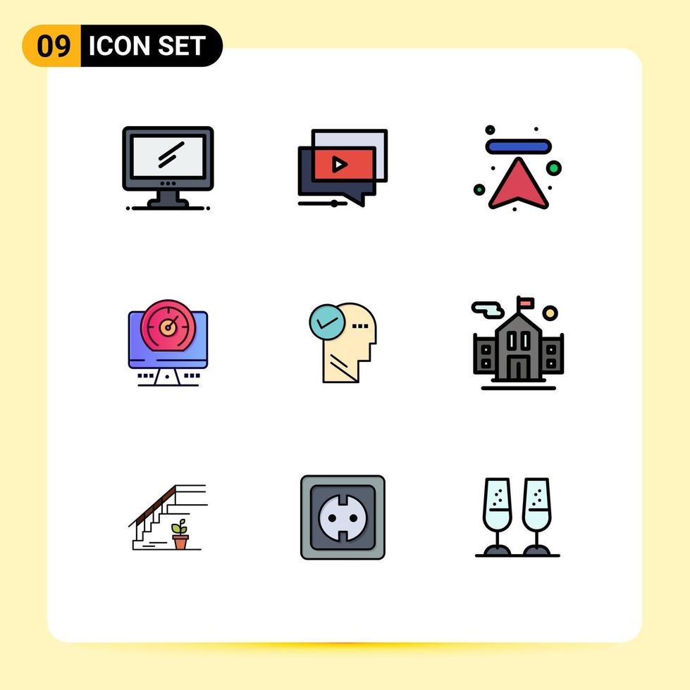 9 interface utilisateur fillline pack de couleurs plates de signes et symboles modernes de localisation ordinateur vidéo boussole éléments de conception vectoriels modifiables vecteur
