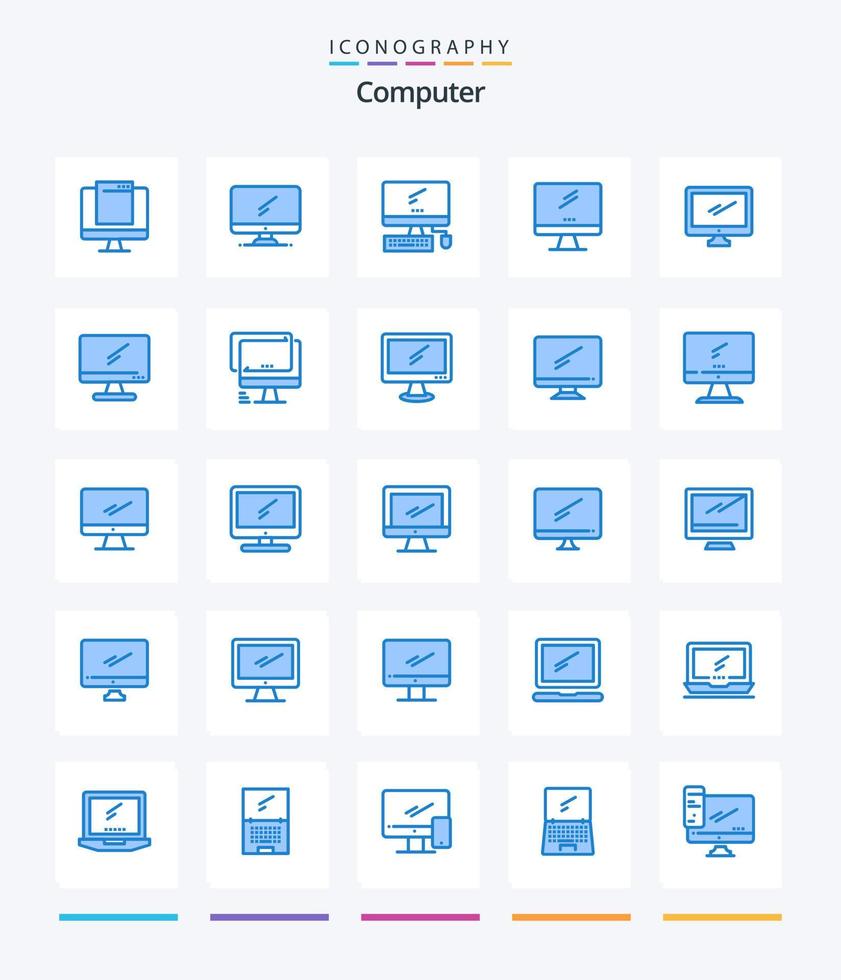 ordinateur créatif 25 pack d'icônes bleu tel qu'un appareil. l'ordinateur. imac. ordinateur portable. appareil vecteur