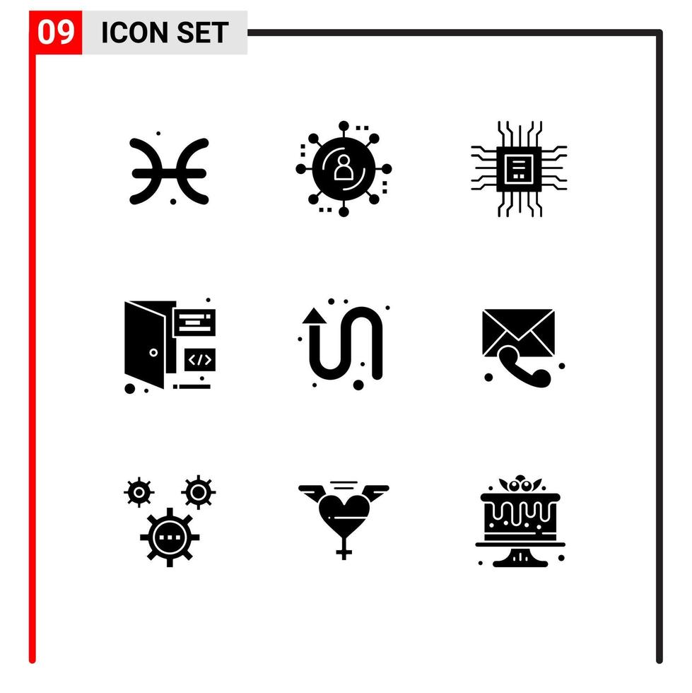 interface utilisateur pack de 9 glyphes solides de base d'éléments de conception vectoriels modifiables de codage de page cpu flèche vers le haut vecteur