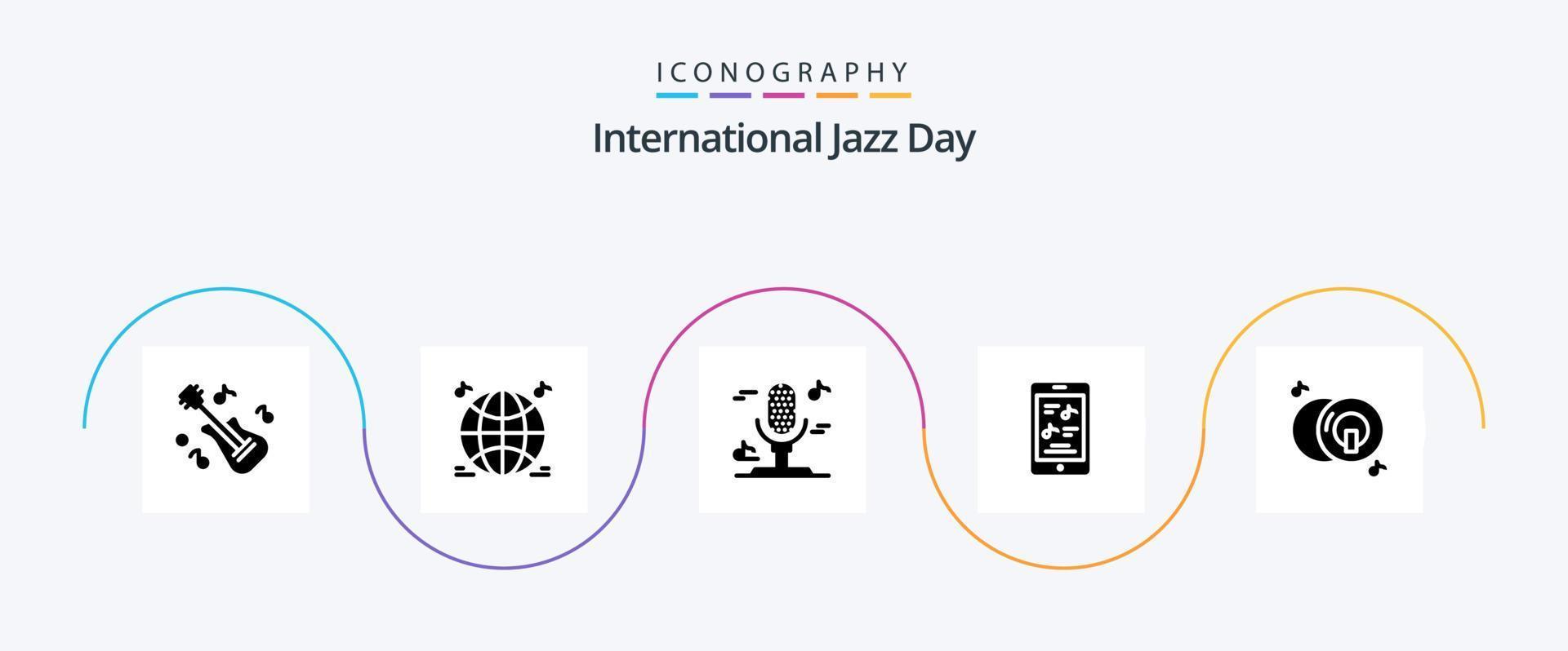 pack d'icônes glyphe 5 de la journée internationale du jazz, y compris. musique . multimédia. vecteur