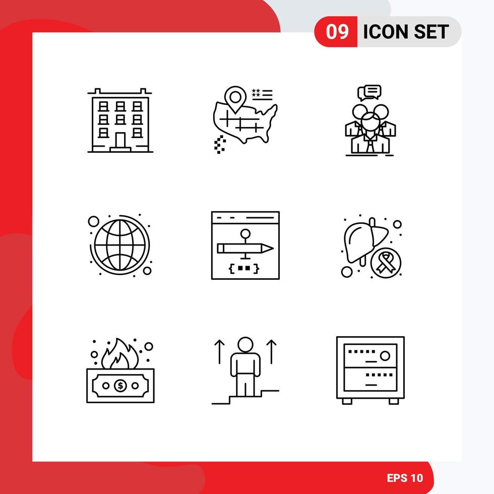 9 signes de contour universels symboles du groupe de plan d'application éléments de conception vectoriels modifiables de l'équipe commerciale mondiale vecteur