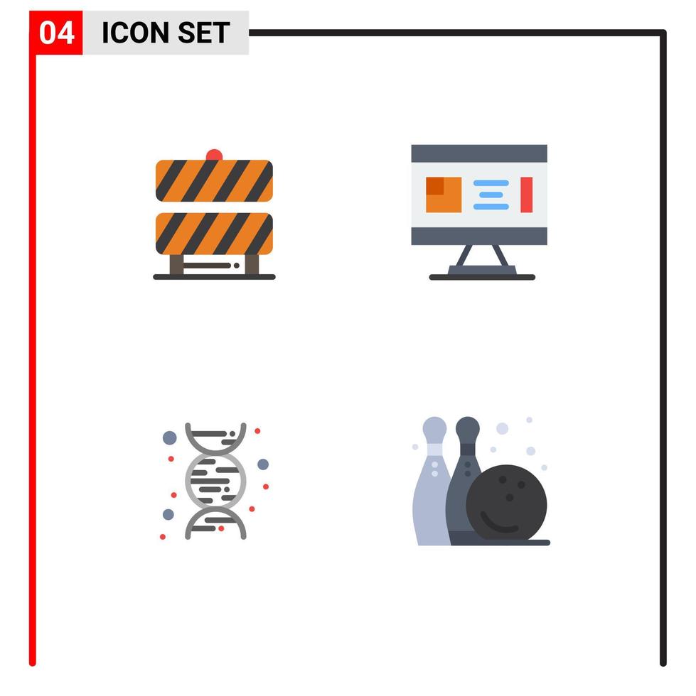 pack de 4 icônes plates modernes signes et symboles pour les supports d'impression Web tels que la chimie barrière zone de travail science de la construction éléments de conception vectoriels modifiables vecteur