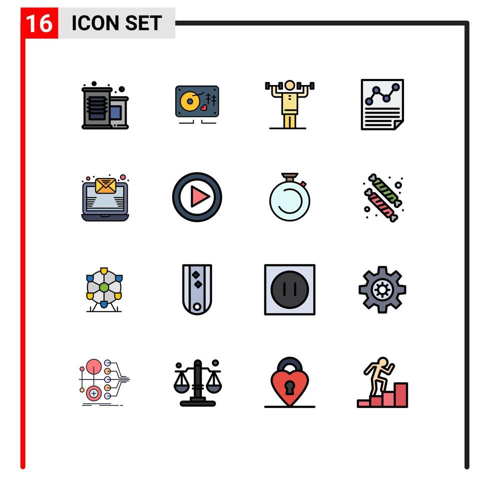 ensemble moderne de 16 lignes et symboles remplis de couleurs plates tels que les données de lettre de discipline de page e-mail éléments de conception vectoriels créatifs modifiables vecteur