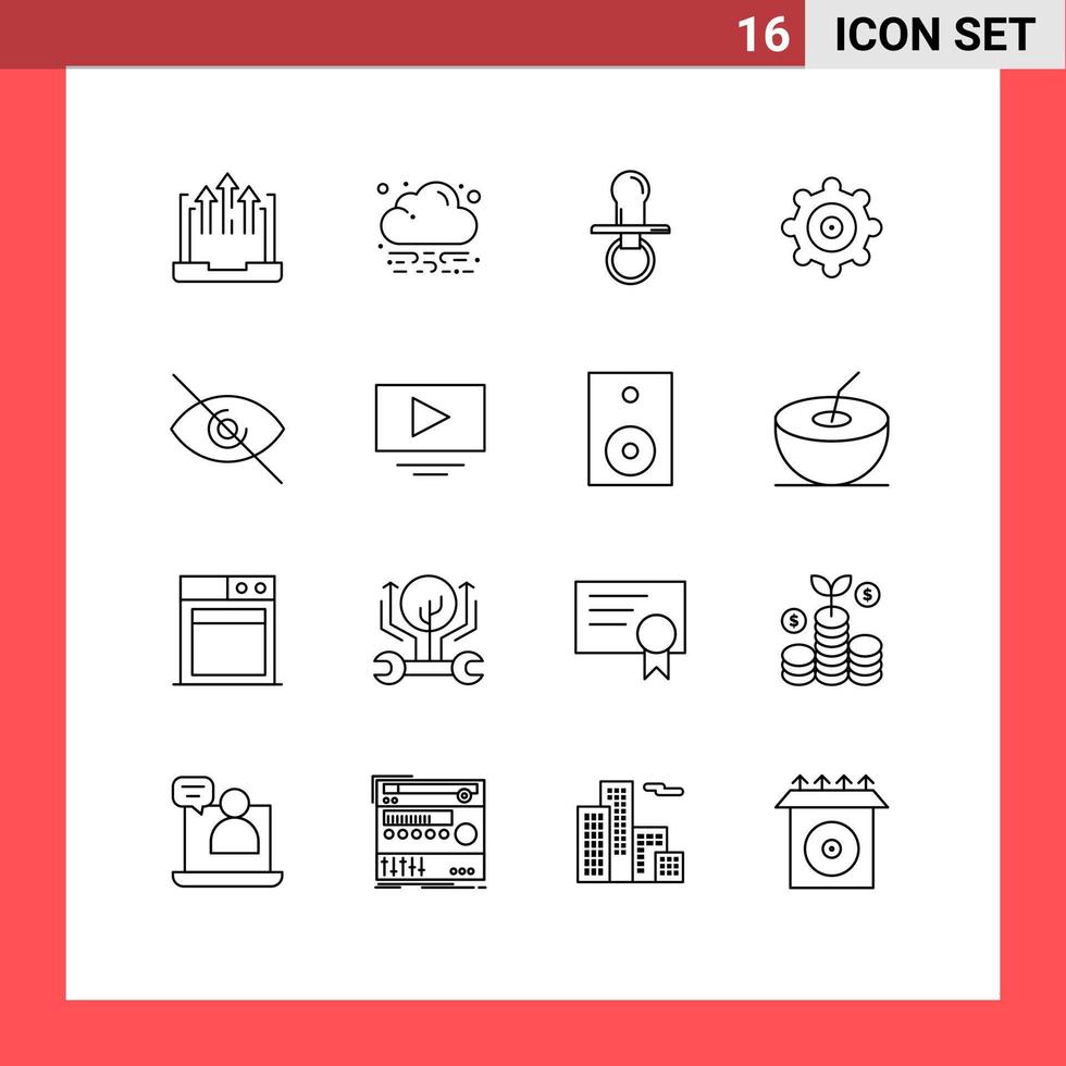 ensemble de 16 symboles d'icônes d'interface utilisateur modernes signes pour la vue mamelon oeil éléments de conception vectorielle modifiables pour enfants vecteur