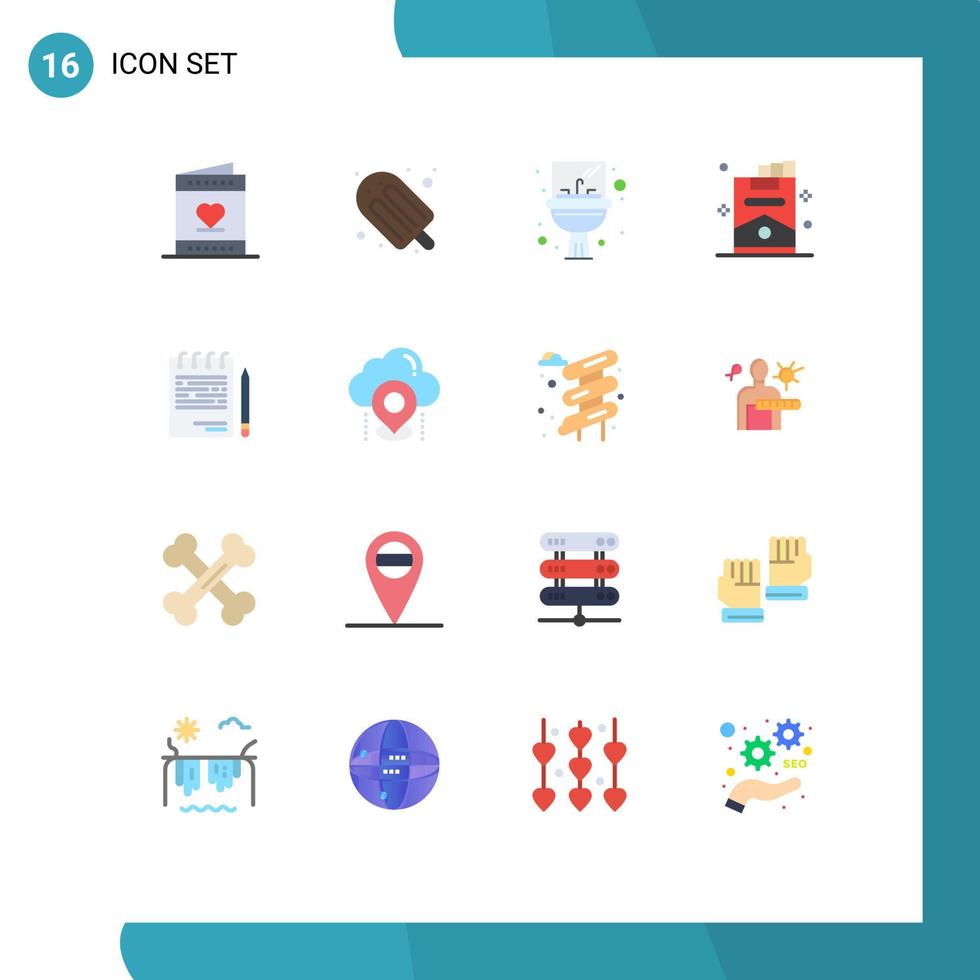 ensemble de 16 symboles d'icônes d'interface utilisateur modernes signes pour les entreprises fumer crème glacée cigarette miroir modifiable pack d'éléments de conception de vecteur créatif