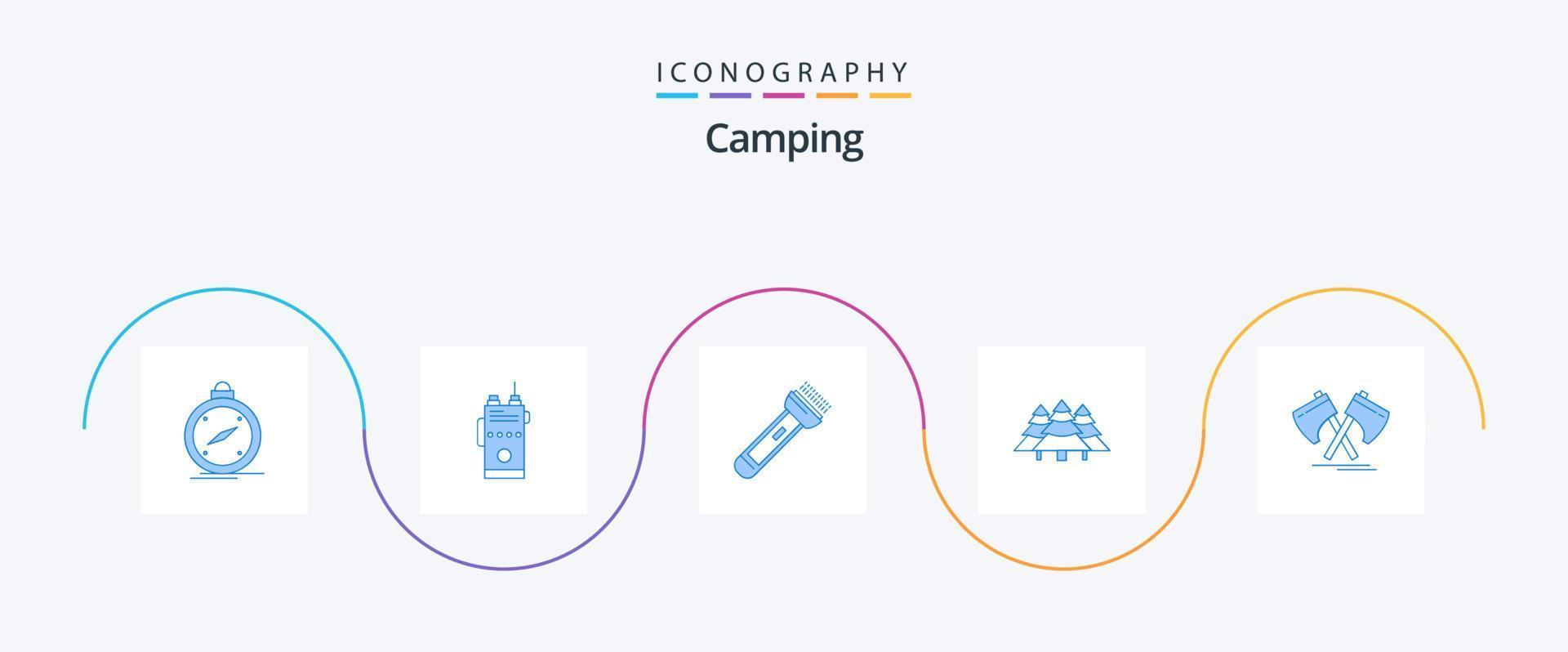 pack d'icônes de camping bleu 5 comprenant le camping. randonnée. radio. camping. lumière vecteur