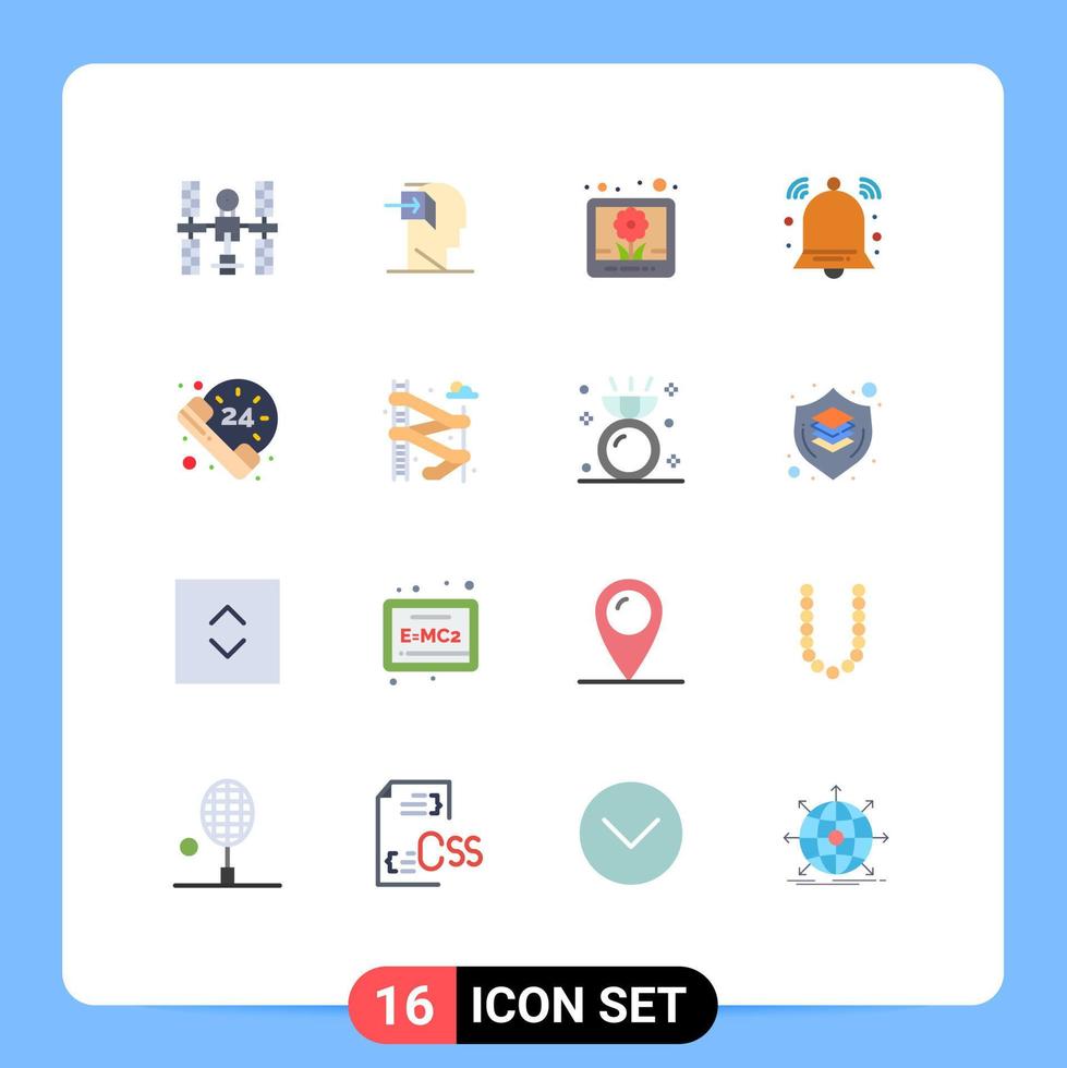 pictogramme ensemble de 16 couleurs plates simples d'heures notification esprit cloche images pack modifiable d'éléments de conception de vecteur créatif