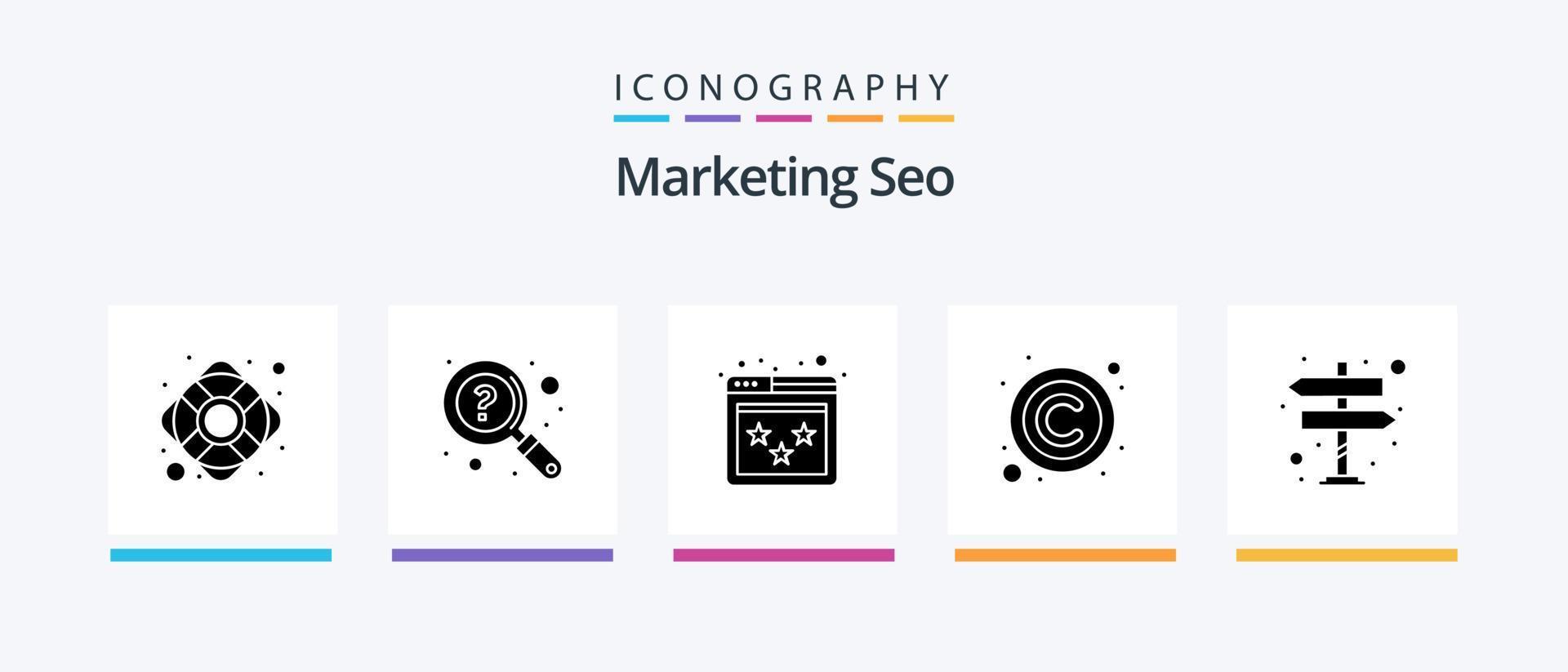 pack d'icônes marketing seo glyph 5, y compris à droite. loi. classement. droits d'auteur. classement du site. conception d'icônes créatives vecteur