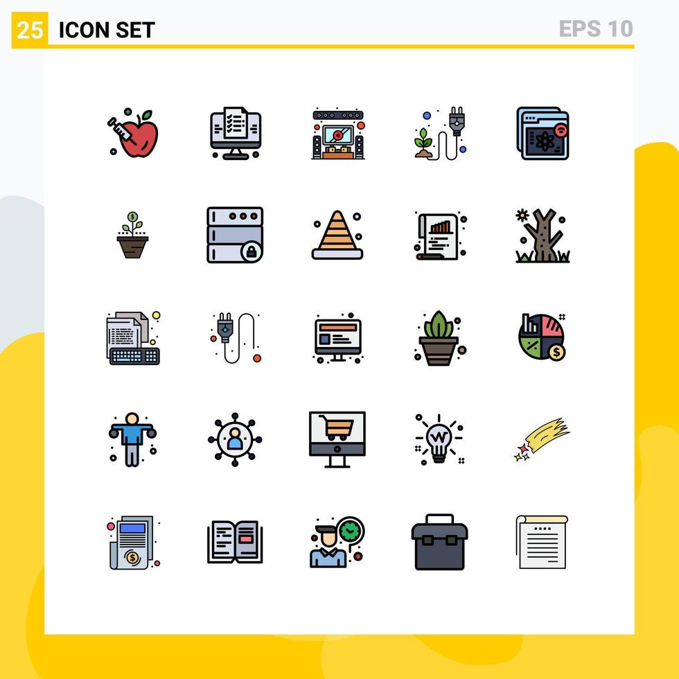 ensemble moderne de 25 couleurs et symboles plats en ligne remplis tels que des éléments de conception vectoriels modifiables vecteur