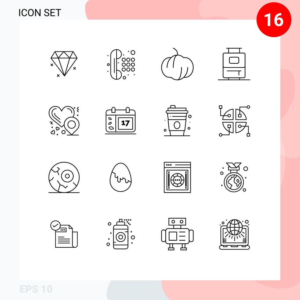 pack de 16 signes et symboles de contours modernes pour les supports d'impression Web tels que le calendrier de sac de jour d'irlande amour éléments de conception vectoriels modifiables vecteur