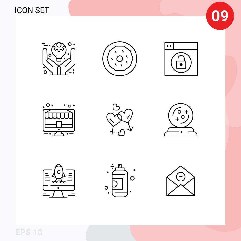 ensemble de 9 symboles d'icônes d'interface utilisateur modernes signes pour pc réduction de collation électronique déverrouiller des éléments de conception vectoriels modifiables vecteur