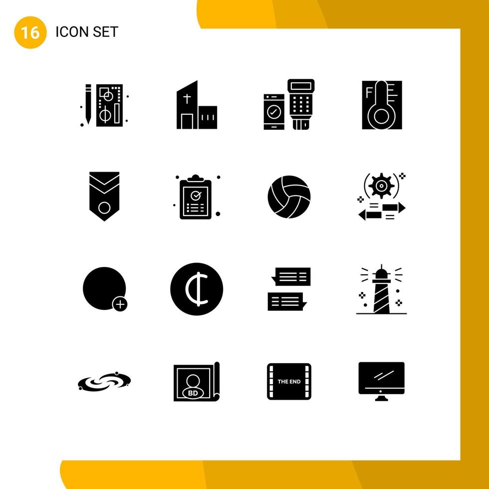 ensemble moderne de 16 glyphes et symboles solides tels que la lumière du soleil nuage moderne qr éléments de conception vectoriels modifiables vecteur