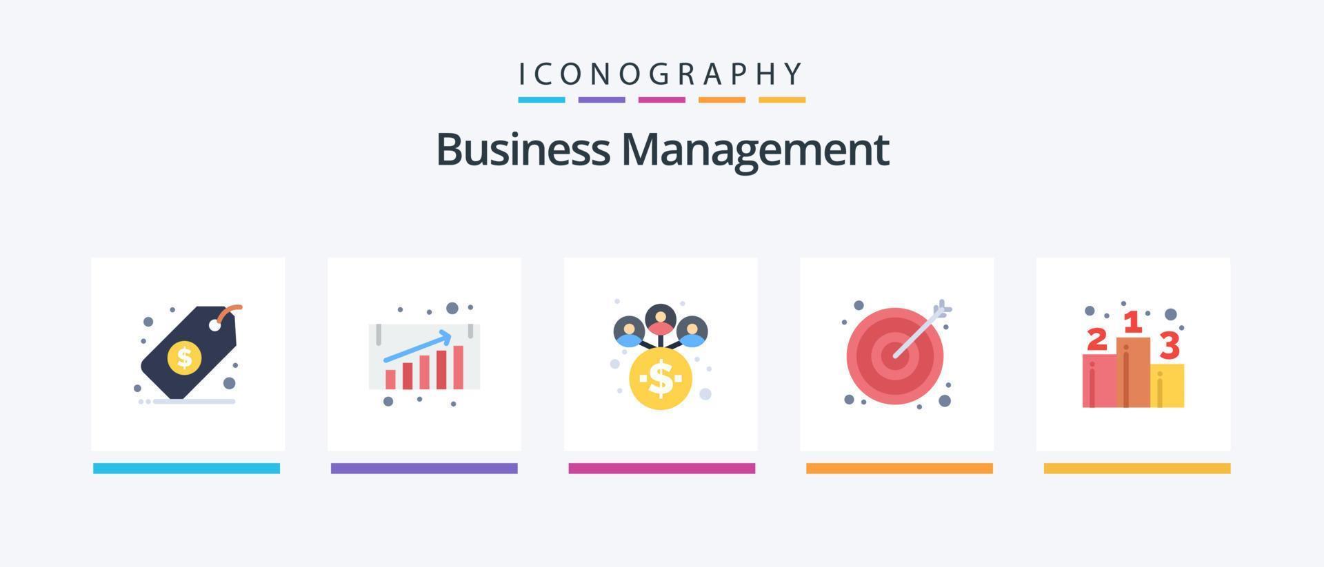 pack d'icônes plat 5 de gestion d'entreprise comprenant. rang. le management. positionner. cible. conception d'icônes créatives vecteur