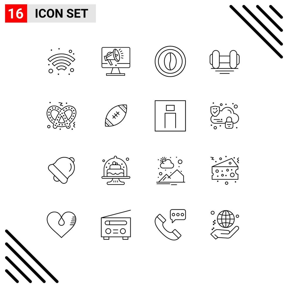 symboles d'icônes universels groupe de 16 contours modernes d'éléments de conception vectoriels modifiables de grains de fitness de café de gym alimentaire vecteur