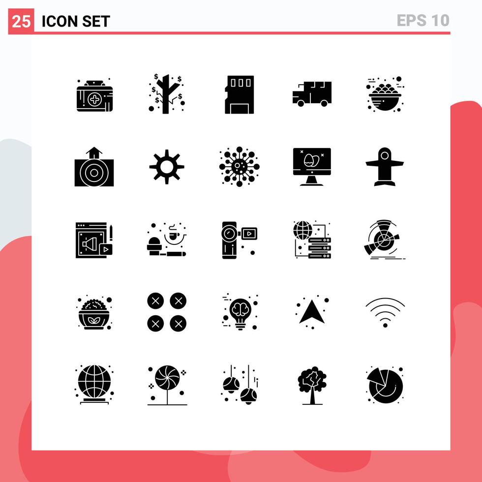 interface mobile glyphe solide ensemble de 25 pictogrammes d'éléments de conception vectoriels modifiables de l'école de véhicules à mémoire de bol de bouillie vecteur