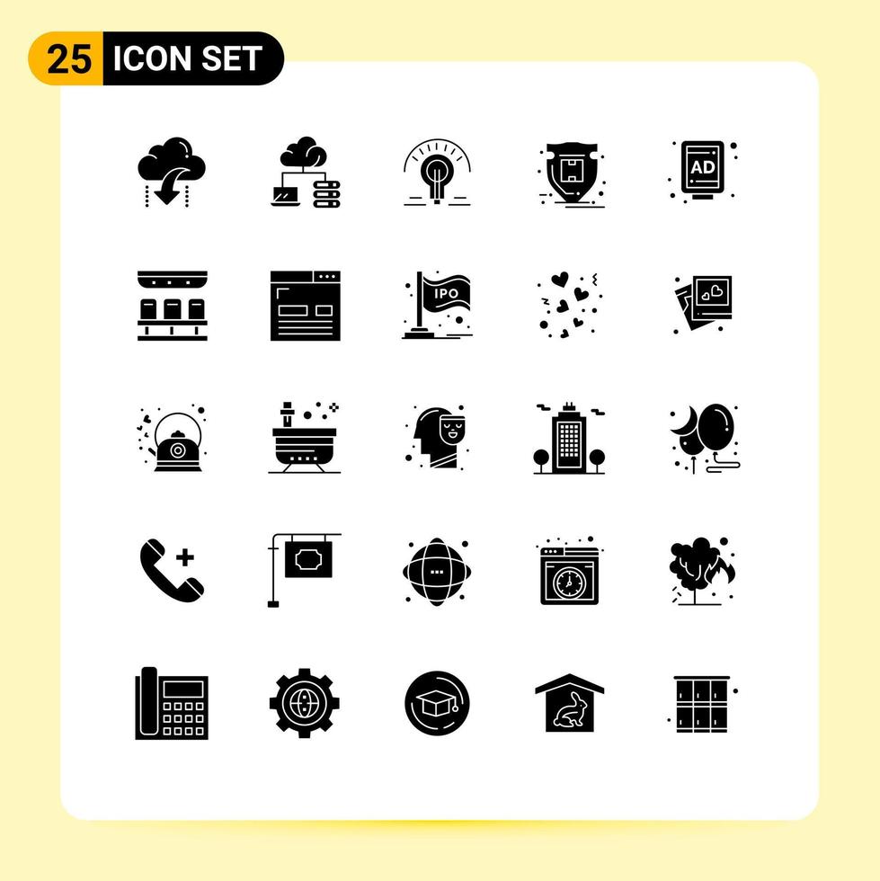 25 icônes créatives signes et symboles modernes de paquet de bouclier d'ampoule de colis de panneau d'affichage éléments de conception vectoriels modifiables vecteur