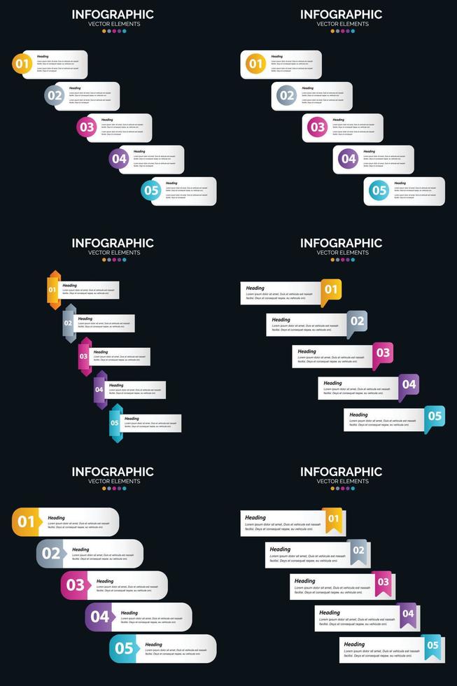 vecteur 6 infographie pack présentation modèle de diapositive 5 étapes cycle diagrammes et chronologies