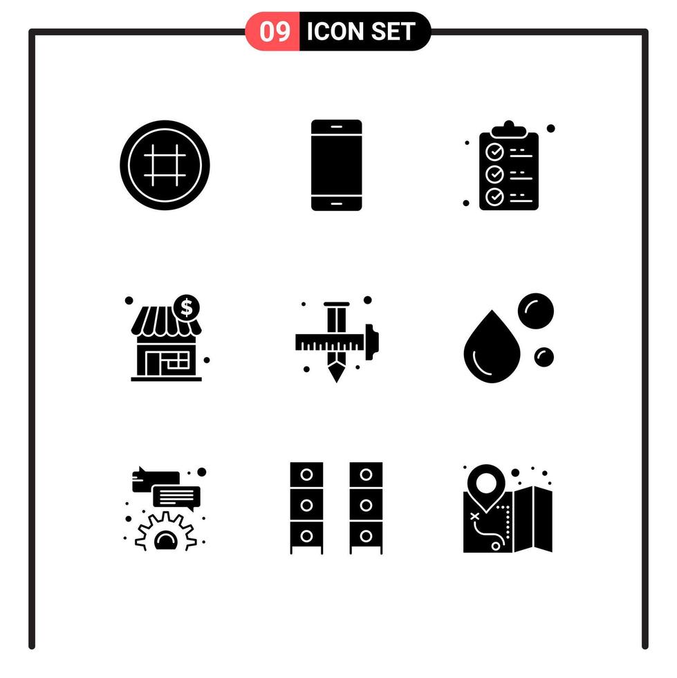 9 pack de glyphes solides de l'interface utilisateur de signes et symboles modernes du magasin d'art iphone shopping mark éléments de conception vectoriels modifiables vecteur
