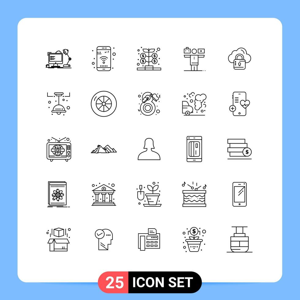 ligne d'interface mobile ensemble de 25 pictogrammes de nuage jouer wifi vie argent éléments de conception vectoriels modifiables vecteur