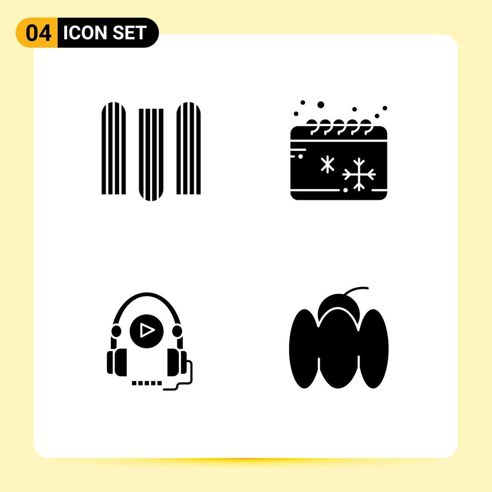 interface mobile glyphe solide ensemble de 4 pictogrammes de calendrier de cours de langue de document éléments de conception vectoriels modifiables cloche d'hiver vecteur