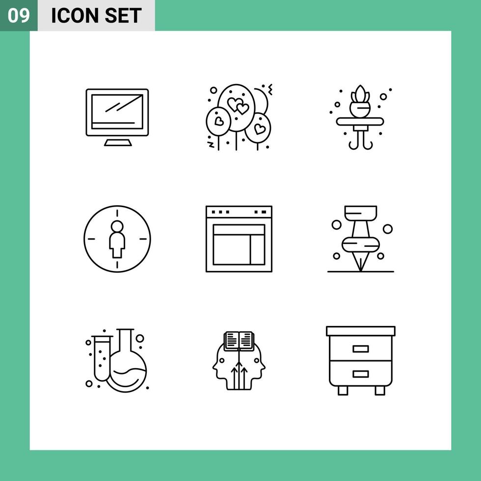 ensemble de 9 symboles d'icônes d'interface utilisateur modernes signes pour la conception de site accueil cible mâle éléments de conception vectoriels modifiables vecteur