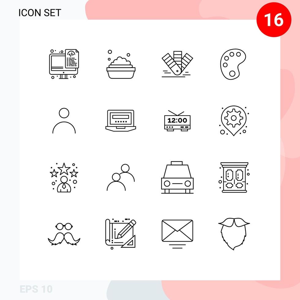 pack de 16 signes et symboles de contours modernes pour les supports d'impression Web tels que le dessin de peinture de couleur personnelle de profil éléments de conception vectoriels modifiables vecteur