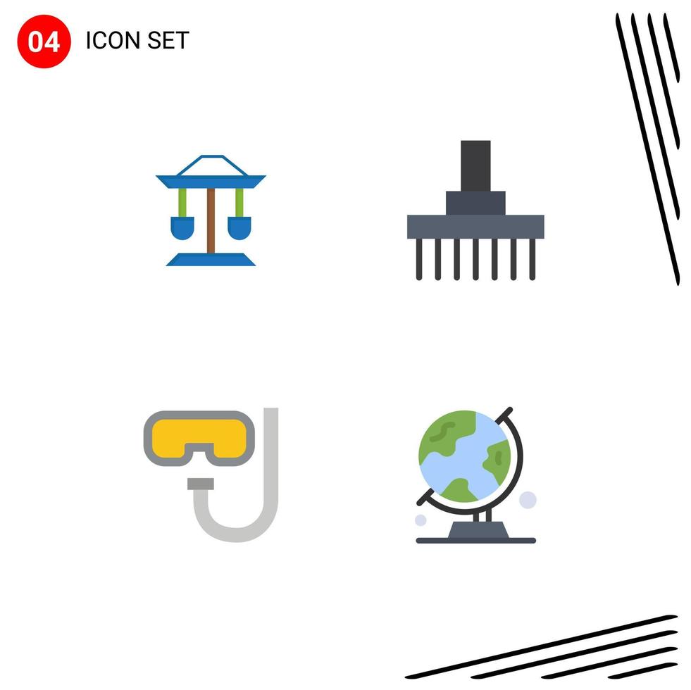groupe de 4 icônes plates signes et symboles pour l'équilibre de la plage de tambour avant plongée en apnée éléments de conception vectoriels modifiables vecteur