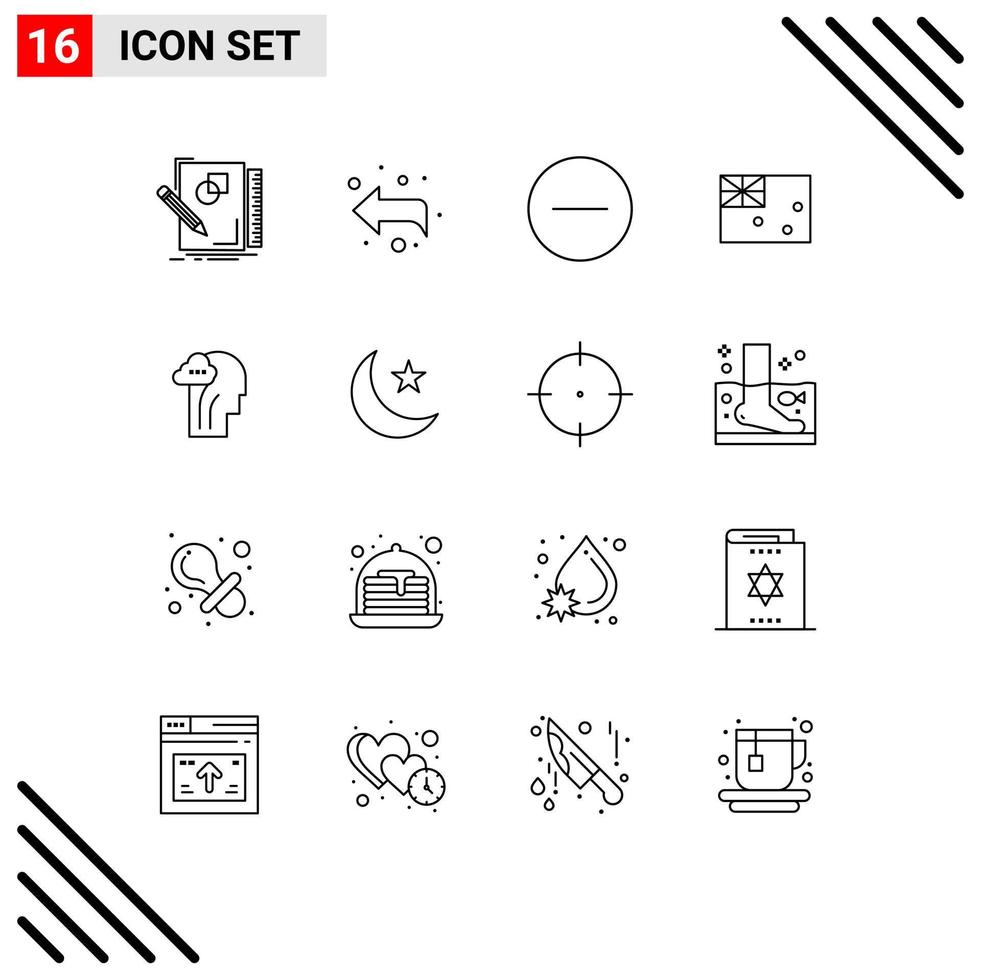 pack de 16 signes et symboles de contours modernes pour les supports d'impression Web tels que le drapeau du cerveau supprimer les éléments de conception vectoriels modifiables du pays aussie vecteur