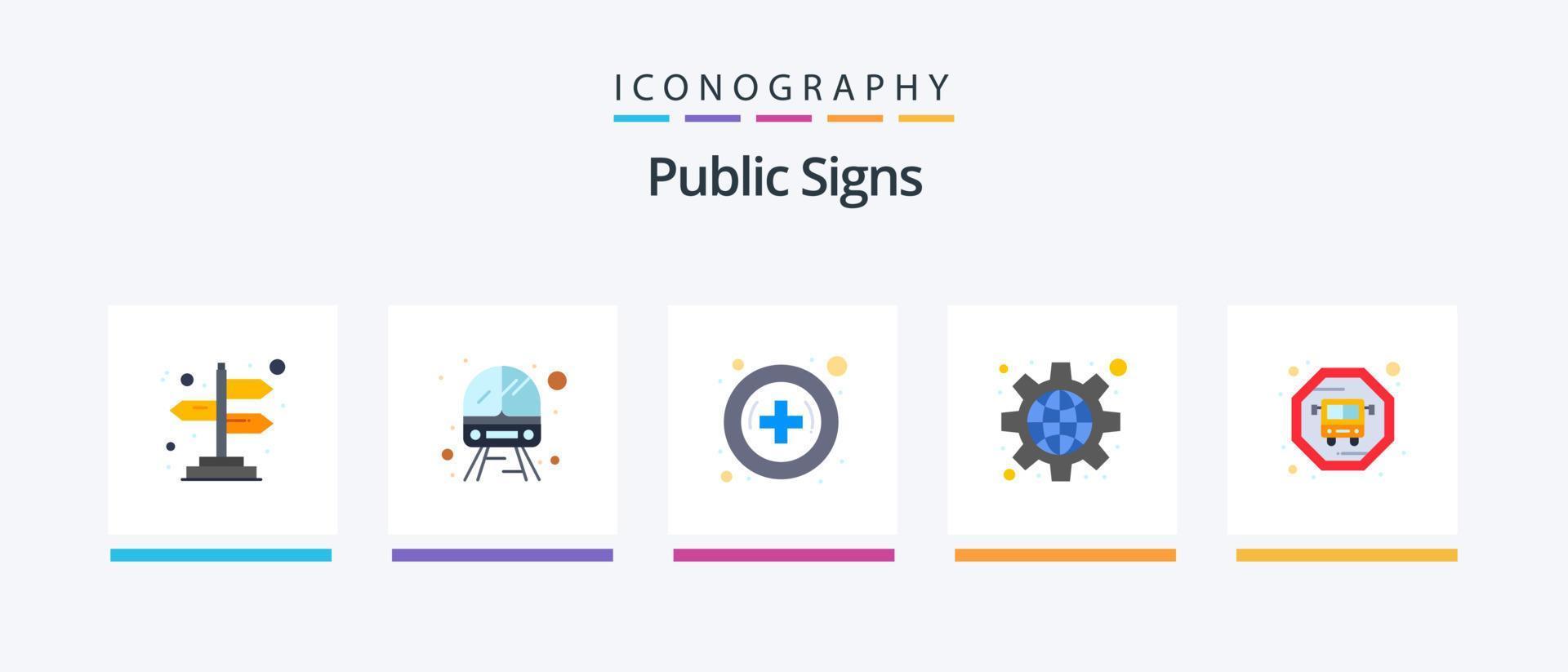 panneaux publics plat 5 pack d'icônes comprenant. transport en commun. médical. bus. Publique. conception d'icônes créatives vecteur