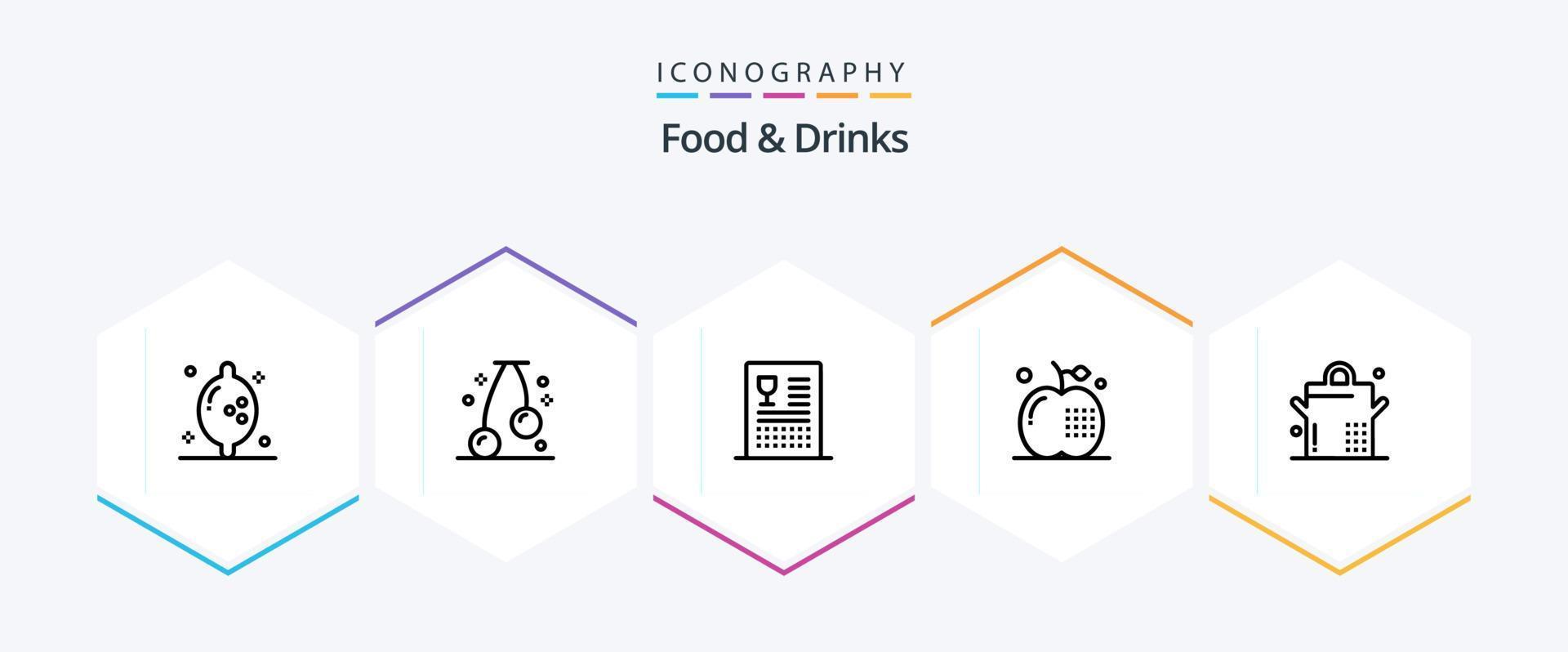 pack d'icônes de 25 lignes de nourriture et de boissons, y compris une casserole. repas. boissons. nourriture. cuisine vecteur