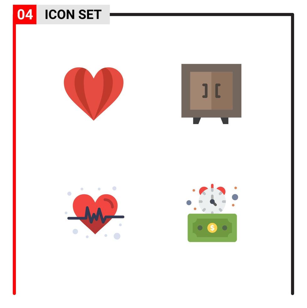 ensemble moderne de 4 icônes plates pictogramme de coeur de parapluie comme des éléments de conception vectoriels modifiables de minuterie intérieure vecteur