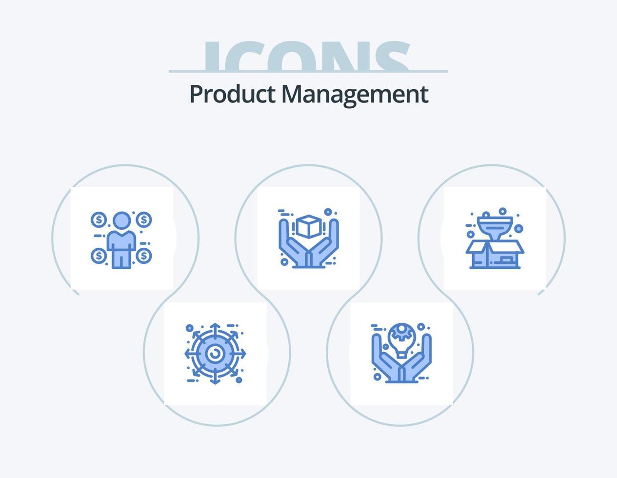 pack d'icônes bleues de gestion de produit 5 conception d'icônes. produit. génial. idées. meilleur. consommateur vecteur