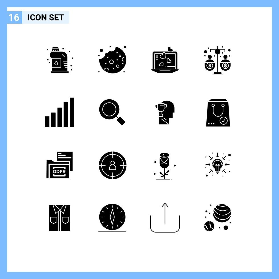 pack d'icônes vectorielles stock de 16 signes et symboles de ligne pour le revenu du téléphone amour financement équité éléments de conception vectoriels modifiables vecteur