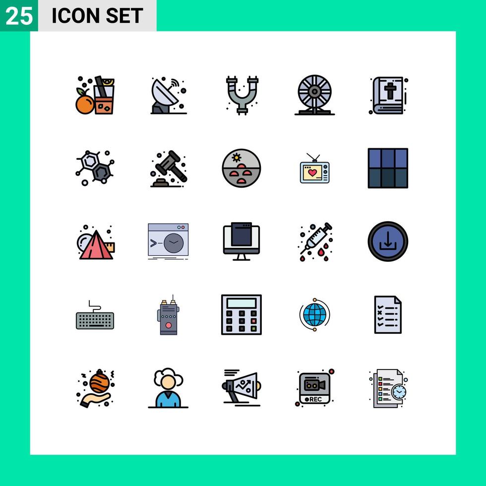 symboles d'icônes universels groupe de 25 couleurs plates de lignes remplies modernes de mouvement chimie espace biologie plomberie éléments de conception vectoriels modifiables vecteur