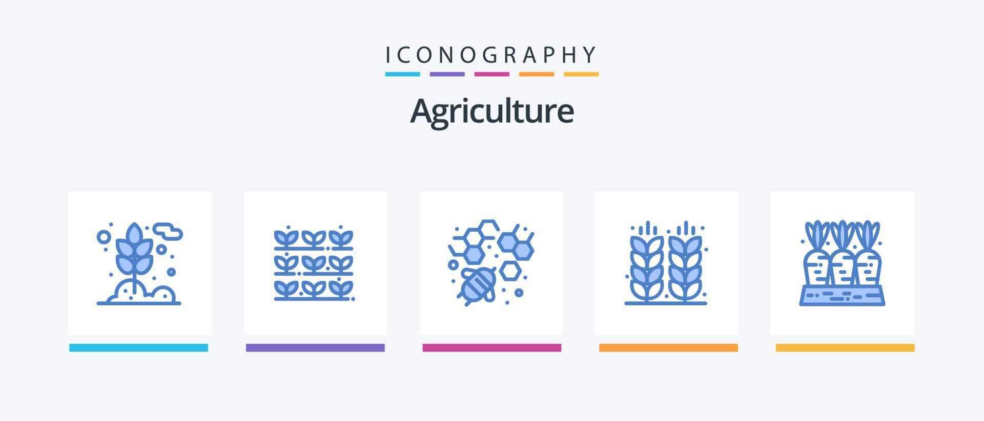 pack d'icônes bleu agriculture 5, y compris la carotte. grain. abeille. domaine. ferme. conception d'icônes créatives vecteur