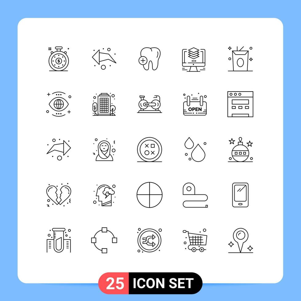 concept de 25 lignes pour sites Web mobiles et applications repas boissons boisson dentaire éléments de conception vectoriels modifiables par ordinateur vecteur