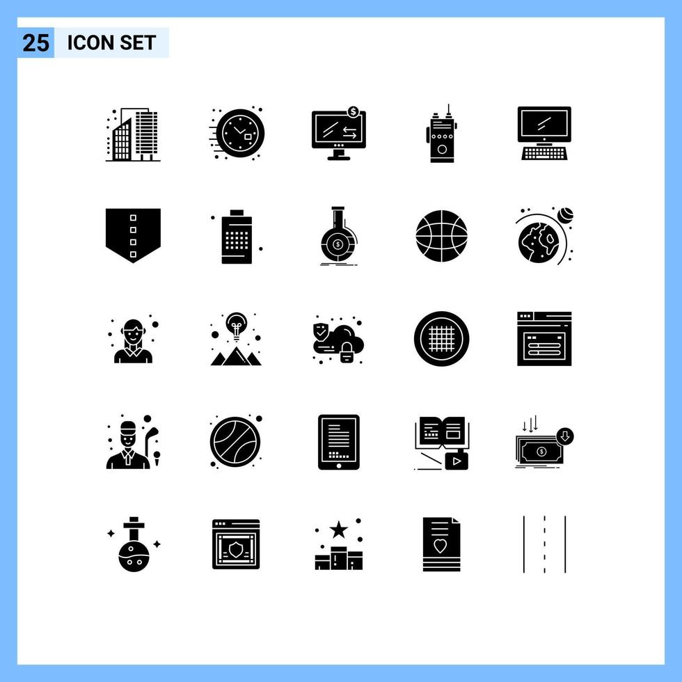 pack d'icônes vectorielles stock de 25 signes et symboles de ligne pour le camping communication montre talkie shopping éléments de conception vectoriels modifiables vecteur