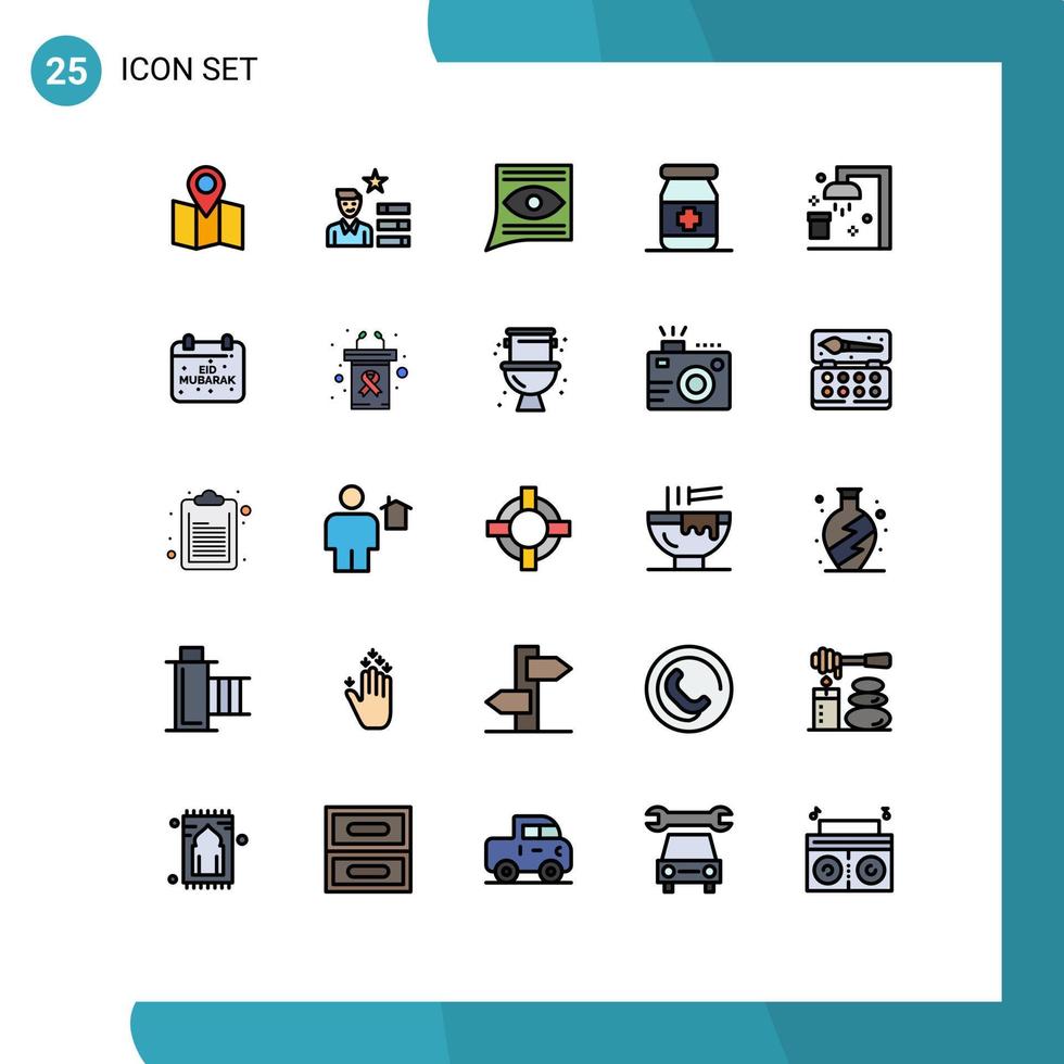 interface mobile ligne remplie couleur plate ensemble de 25 pictogrammes de comprimés de contact de bain de douche antidote éléments de conception vectoriels modifiables vecteur